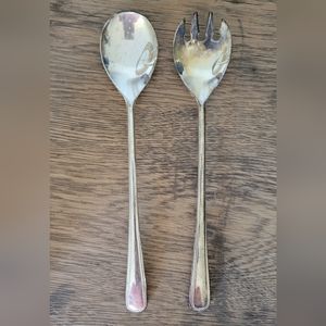 Vintage Silver Salad Spoon Fork Set. VTG silverware. MCM Kitchen.